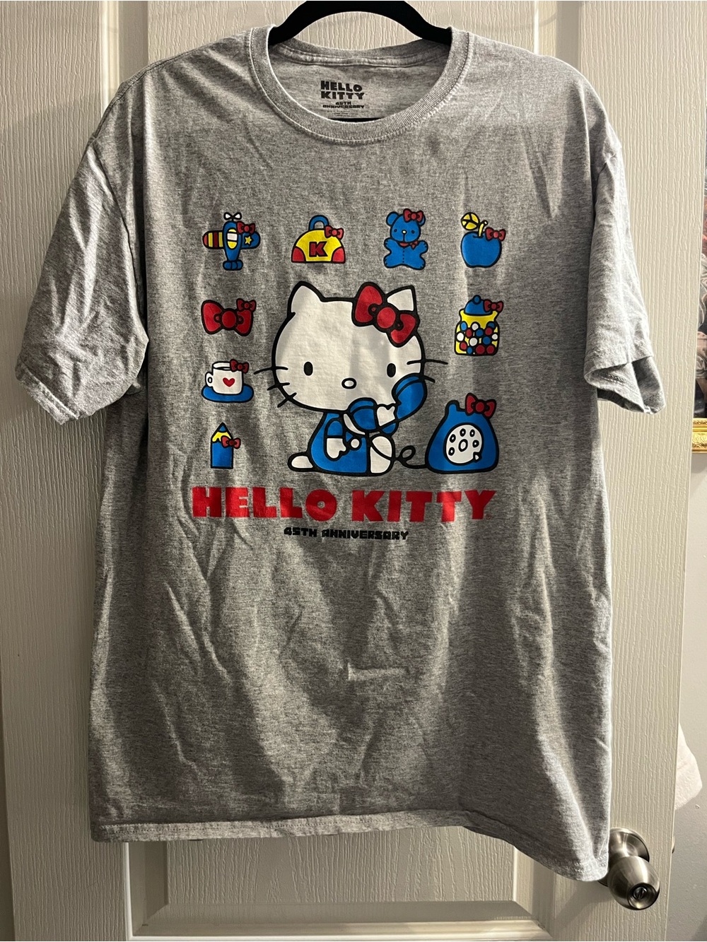 Loot Crate Hello Kitty 45th Anniversary Logo Graphic T-Shirt Gray Adult L